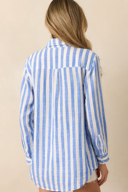 Z Supply Blue Cotton Saturdays Stripe Gauze Shirt