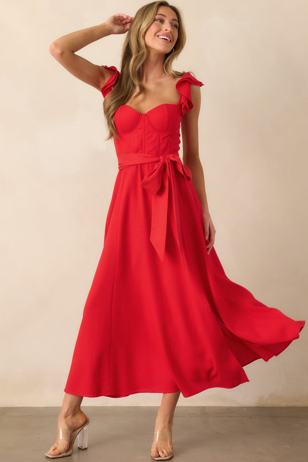 Aimee Red Linen Blend Bustier Maxi Dress