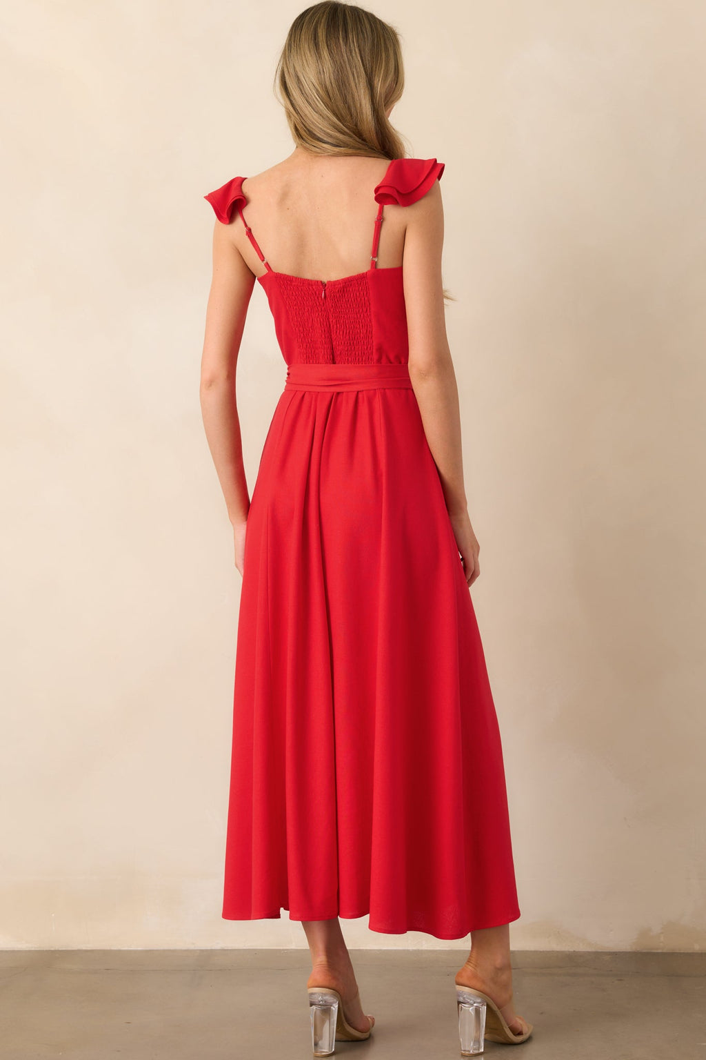 Aimee Red Linen Blend Bustier Maxi Dress