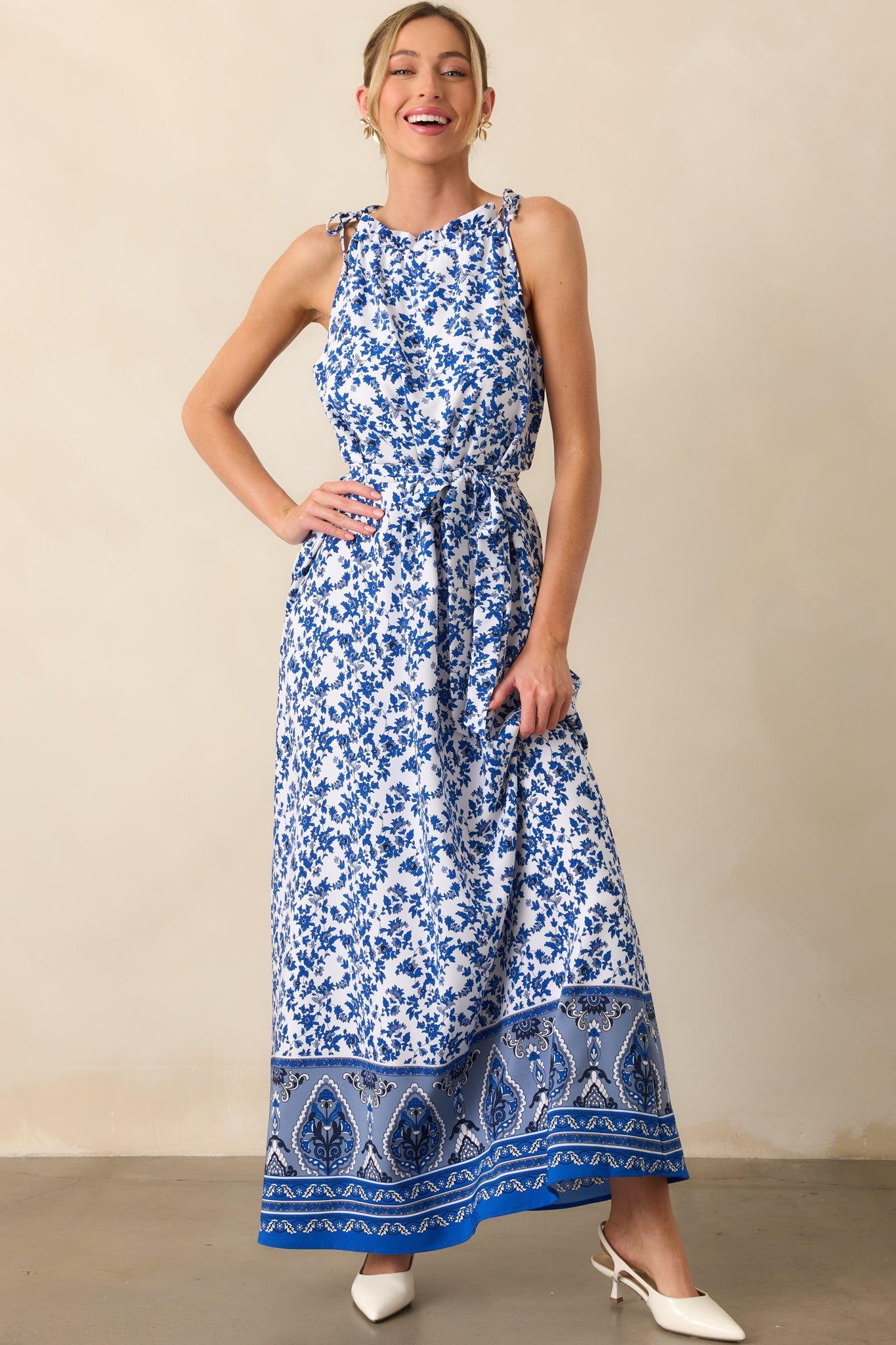 Effortless Days Blue Floral Sleeveless Maxi Dress