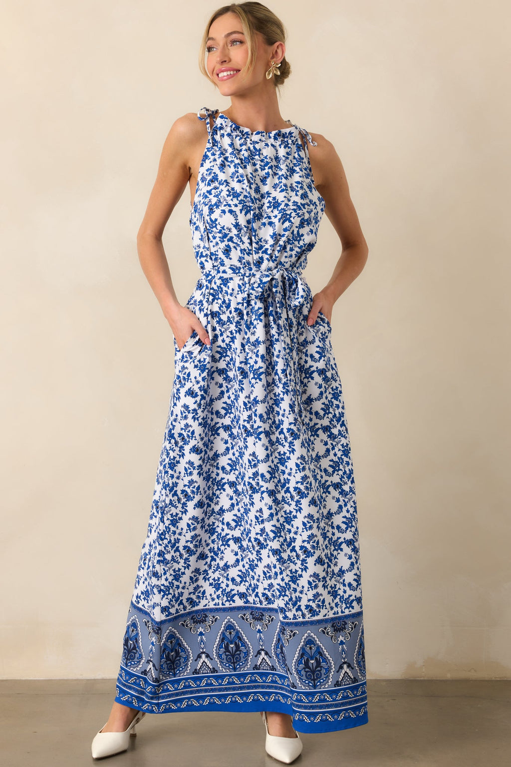 Effortless Days Blue Floral Sleeveless Maxi Dress