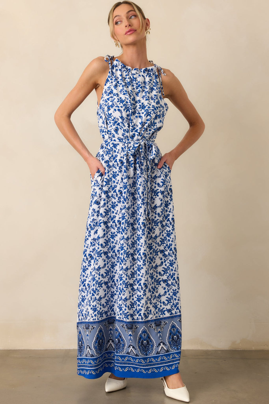 Effortless Days Blue Floral Sleeveless Maxi Dress
