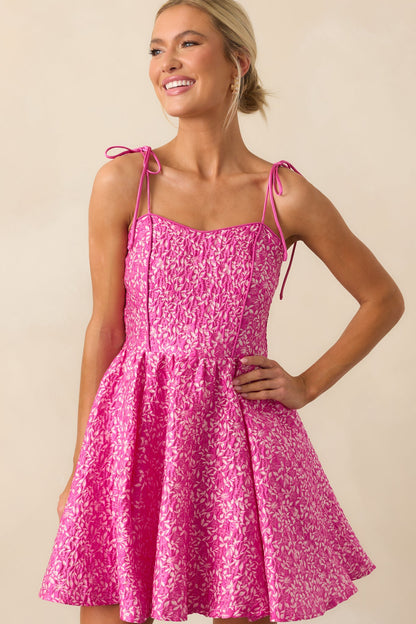 Steal The Scene Fuchsia Pink Floral Jacquard Mini Dress