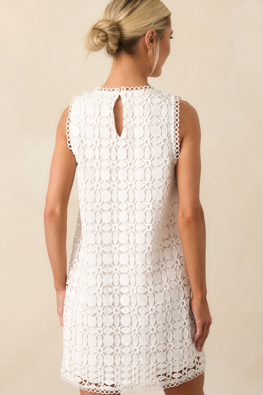 Go Your Own Way White Embroidered Eyelet Mini Shift Dress