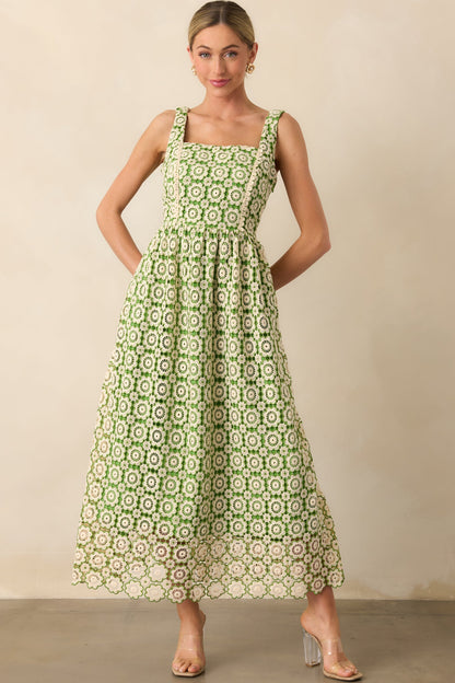 In The Meadow Green Floral Embroidered Midi Dress