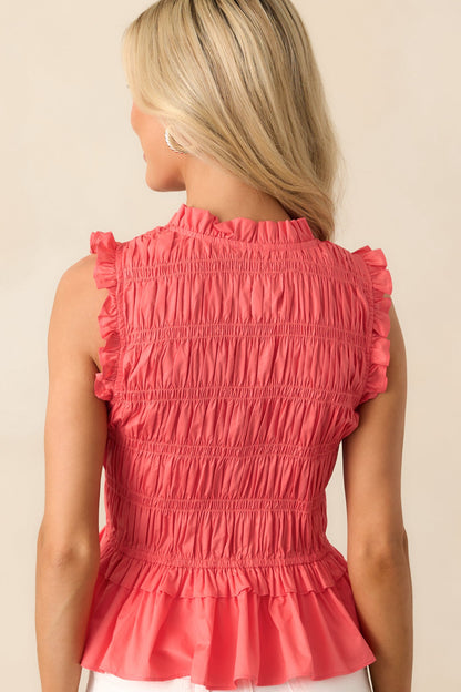 Give Yourself Grace Pink Coral Cotton Smocked Peplum Top
