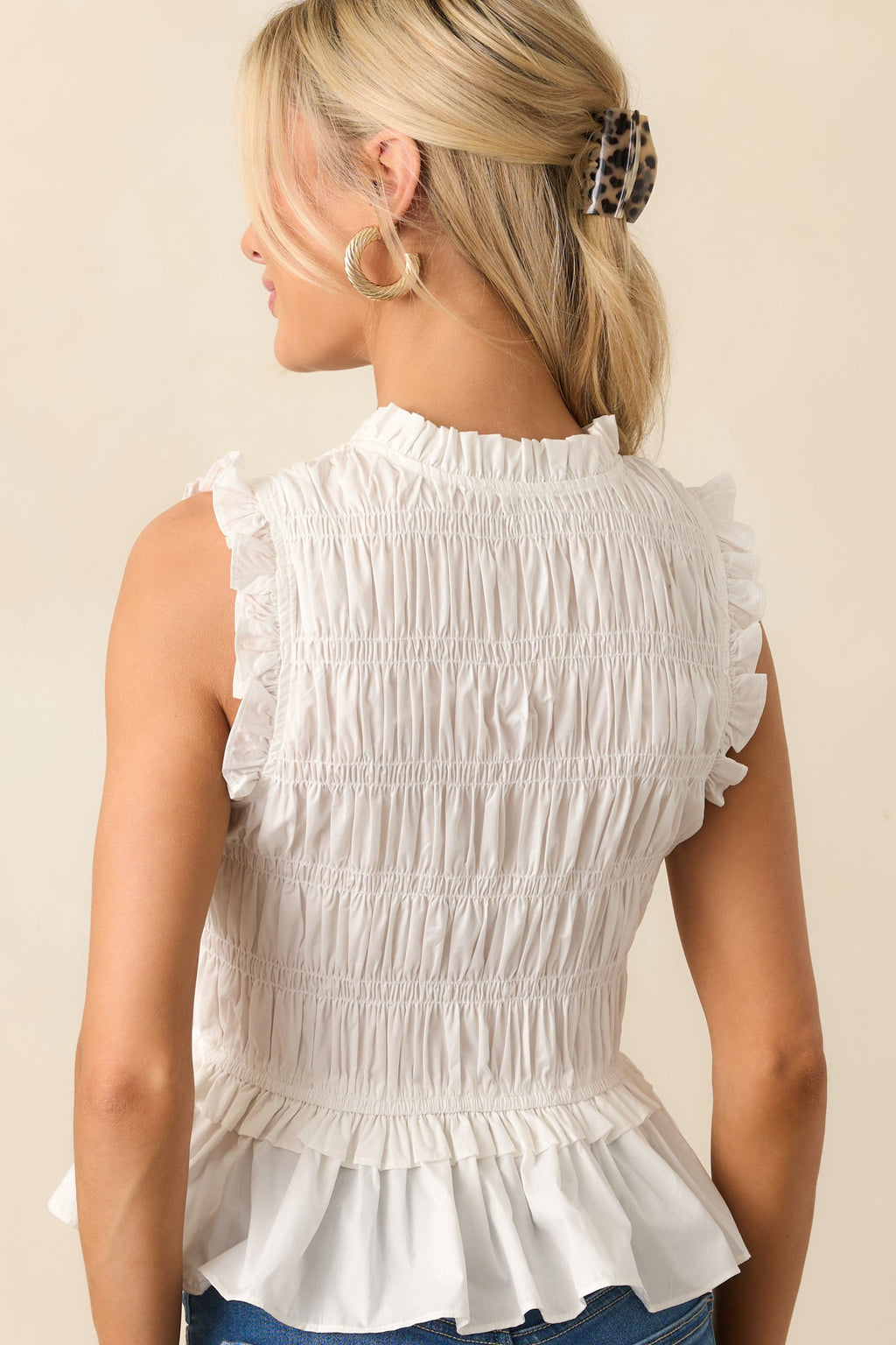 Give Yourself Grace White Cotton Smocked Peplum Top