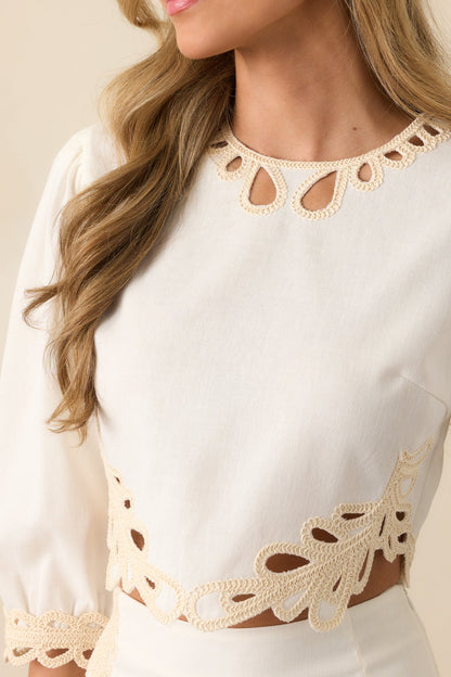 Don't Mind Me Ivory Embroidered Eyelet Crop Top