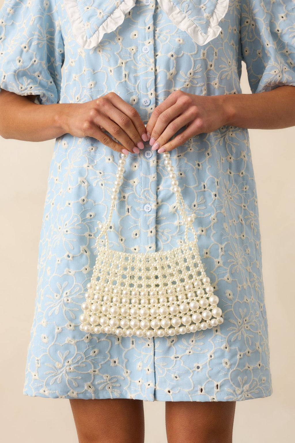 Dainty Elegance Ivory Faux Pearl Beaded Mini Handbag