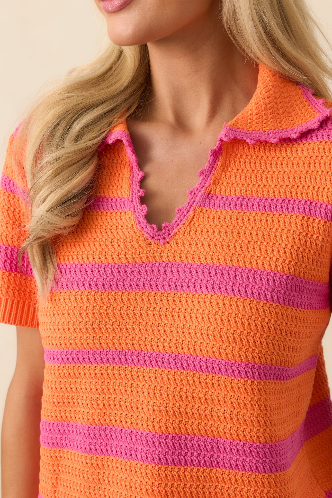 Keeping My Peace Bright Orange Stripe Short Sleeve Knit Top