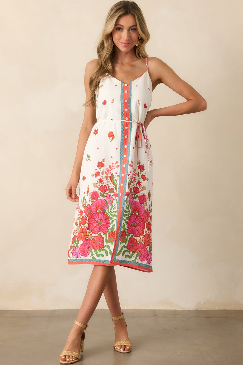 Bursting Blooms Magenta Multi Floral Midi Dress