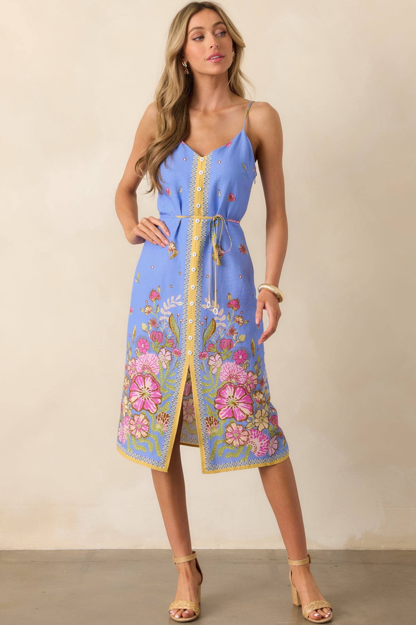 Bursting Blooms Periwinkle Multi Floral Midi Dress