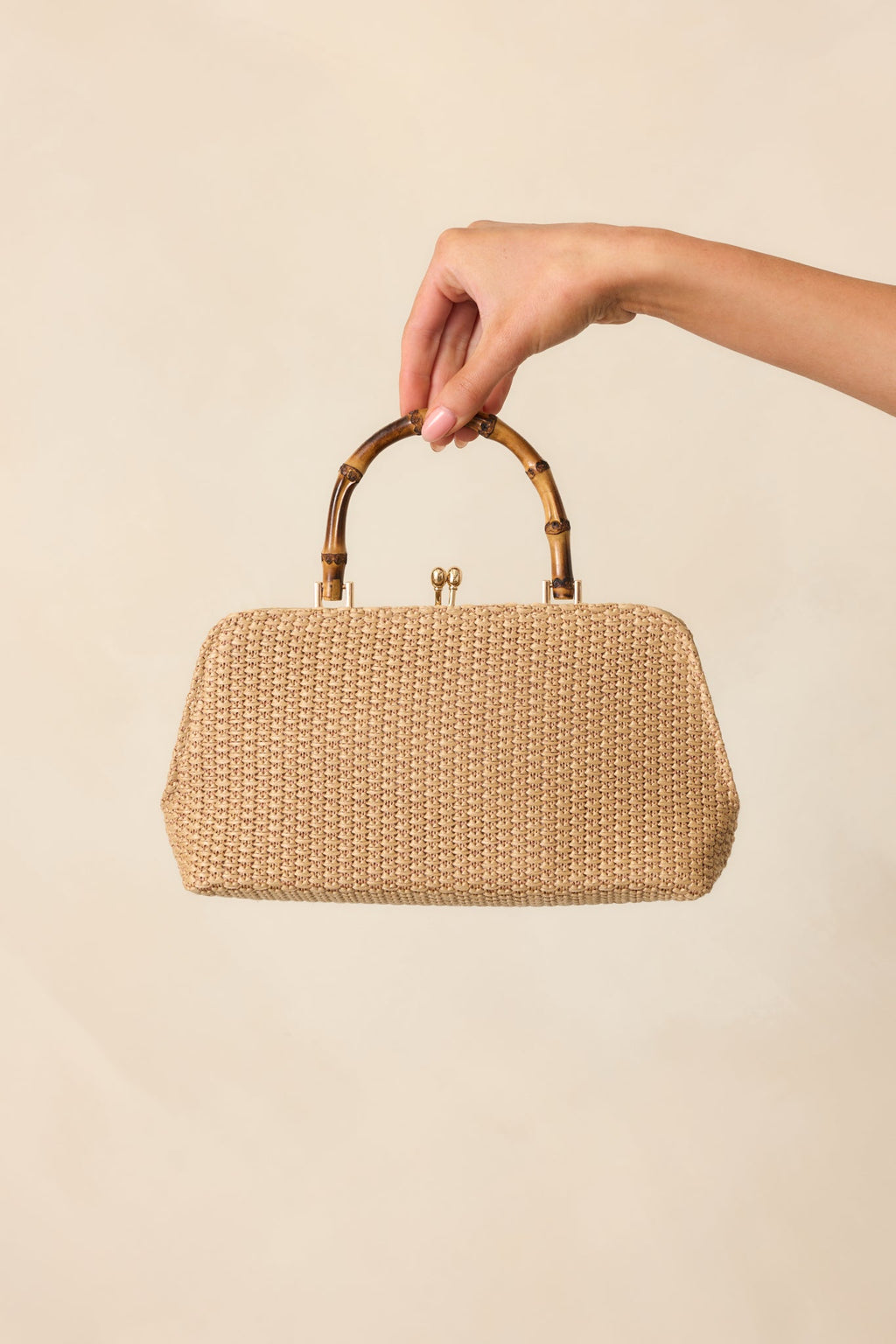 Finding Paradise Tan Bamboo Handle Woven Handbag