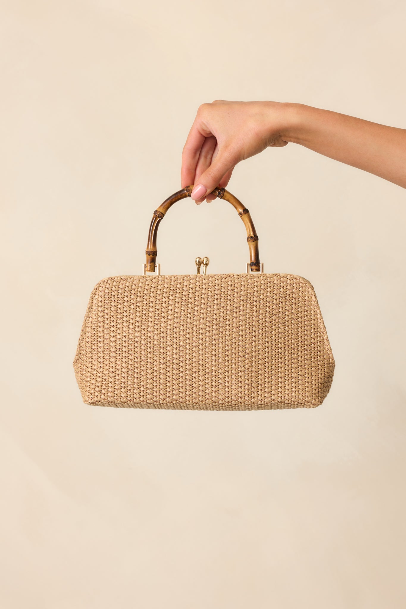Finding Paradise Tan Bamboo Handle Woven Handbag