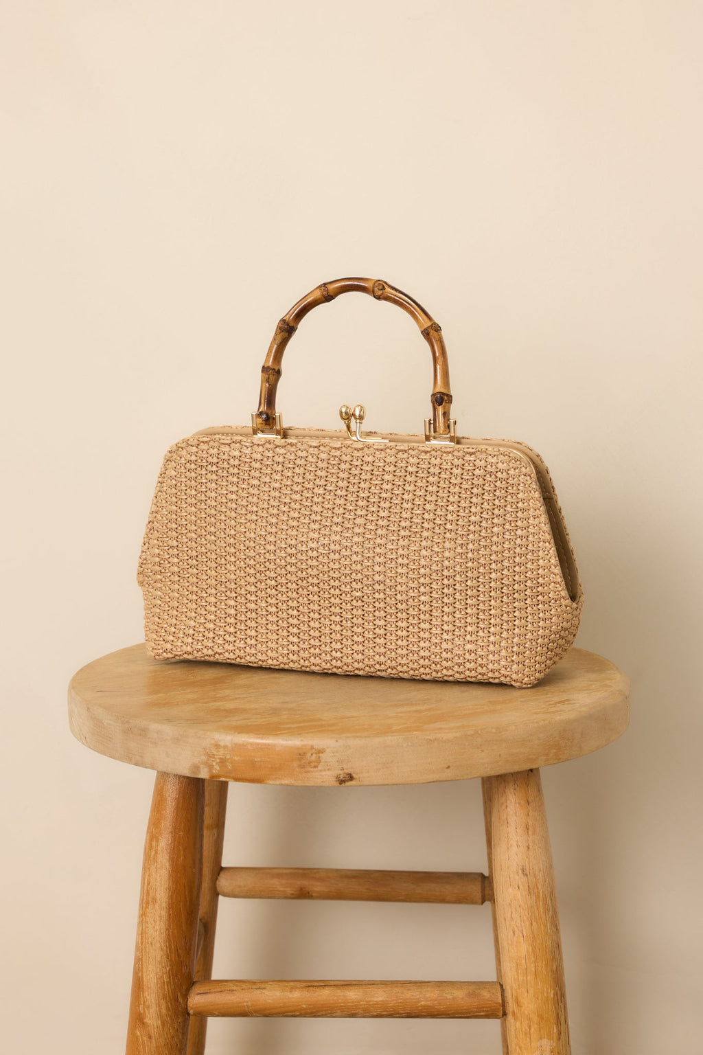 Finding Paradise Tan Bamboo Handle Woven Handbag
