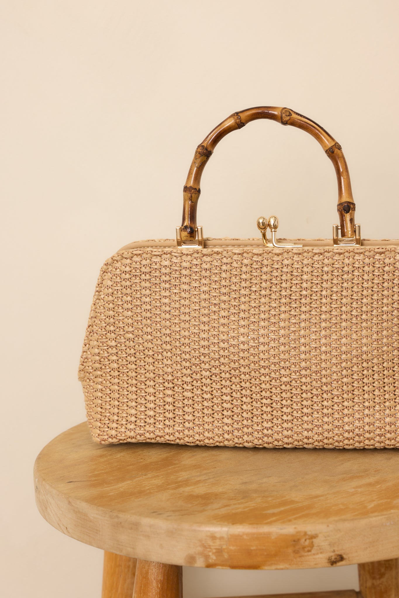 Finding Paradise Tan Bamboo Handle Woven Handbag