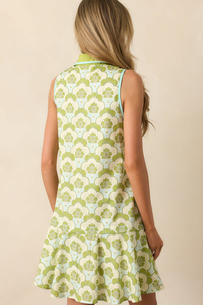In The Greenhouse Chartreuse Abstract Floral Cotton Mini Dress