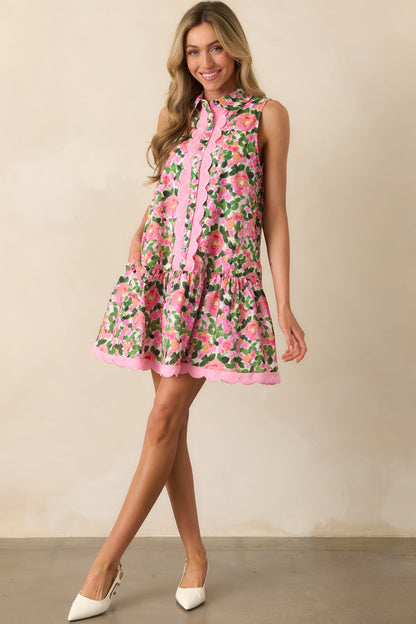 A Day To Remember Pink Floral Cotton Mini Shirt Dress