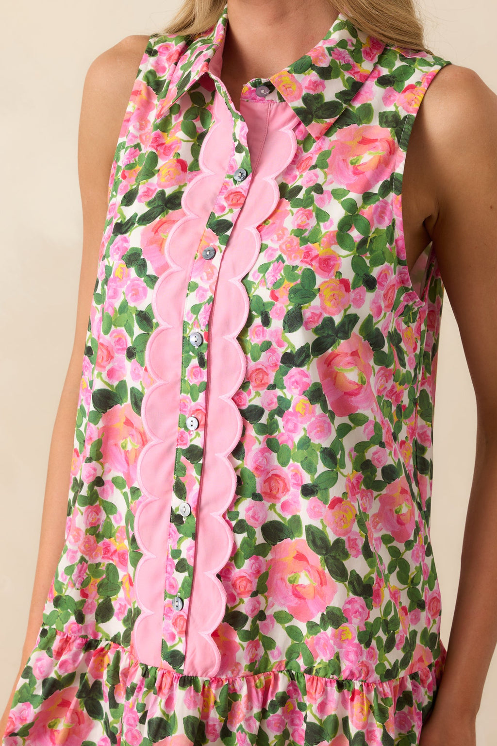 A Day To Remember Pink Floral Cotton Mini Shirt Dress