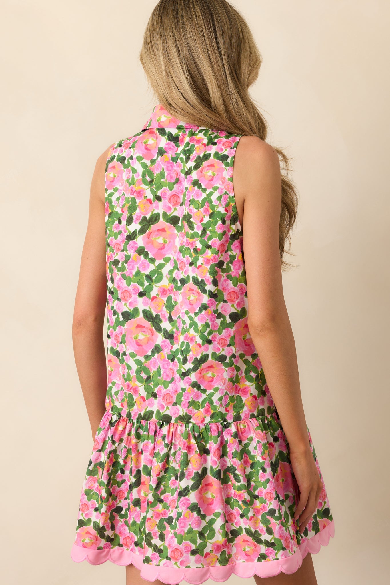 A Day To Remember Pink Floral Cotton Mini Shirt Dress