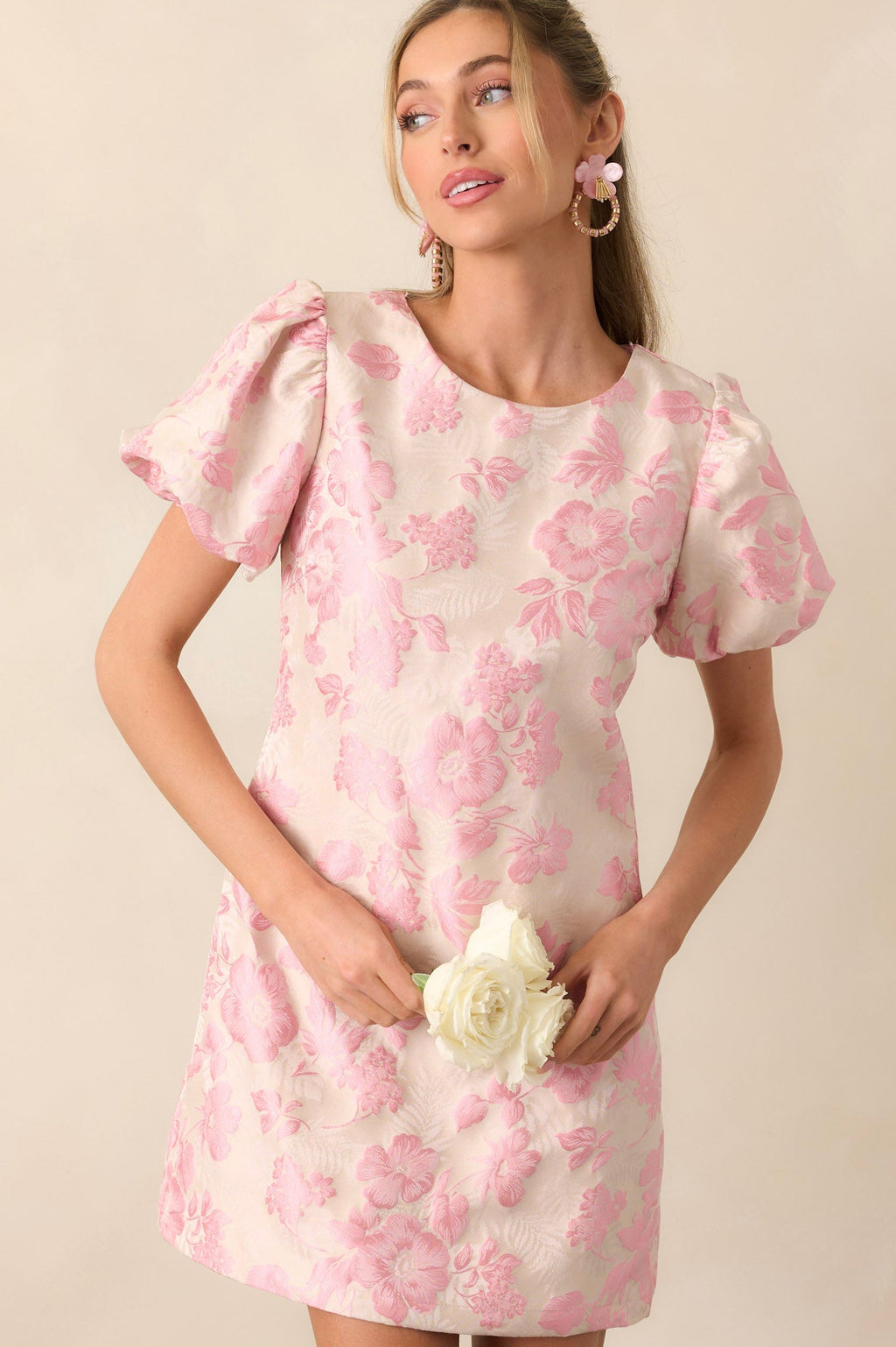 After Hours Light Pink Floral Jacquard Mini Dress