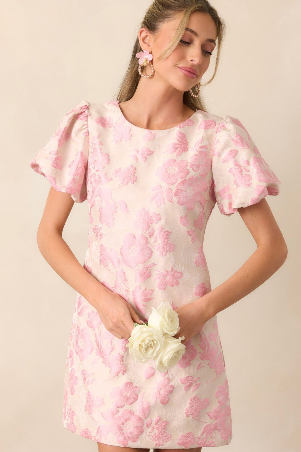 After Hours Light Pink Floral Jacquard Mini Dress