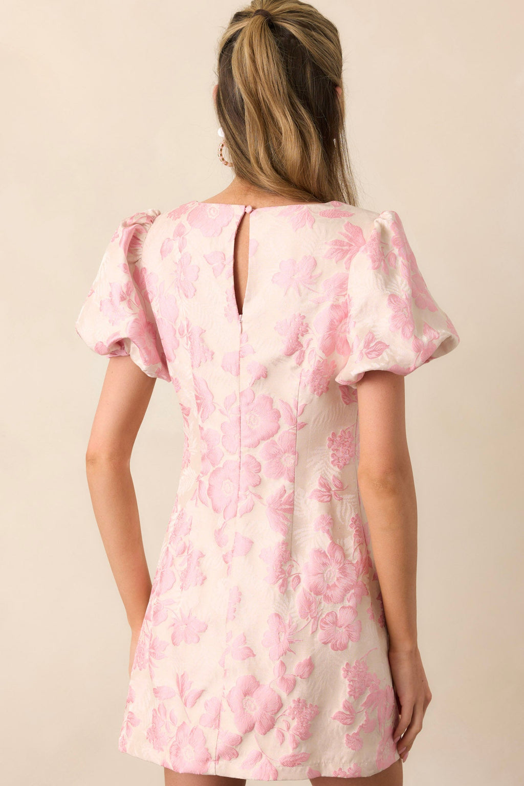 After Hours Light Pink Floral Jacquard Mini Dress
