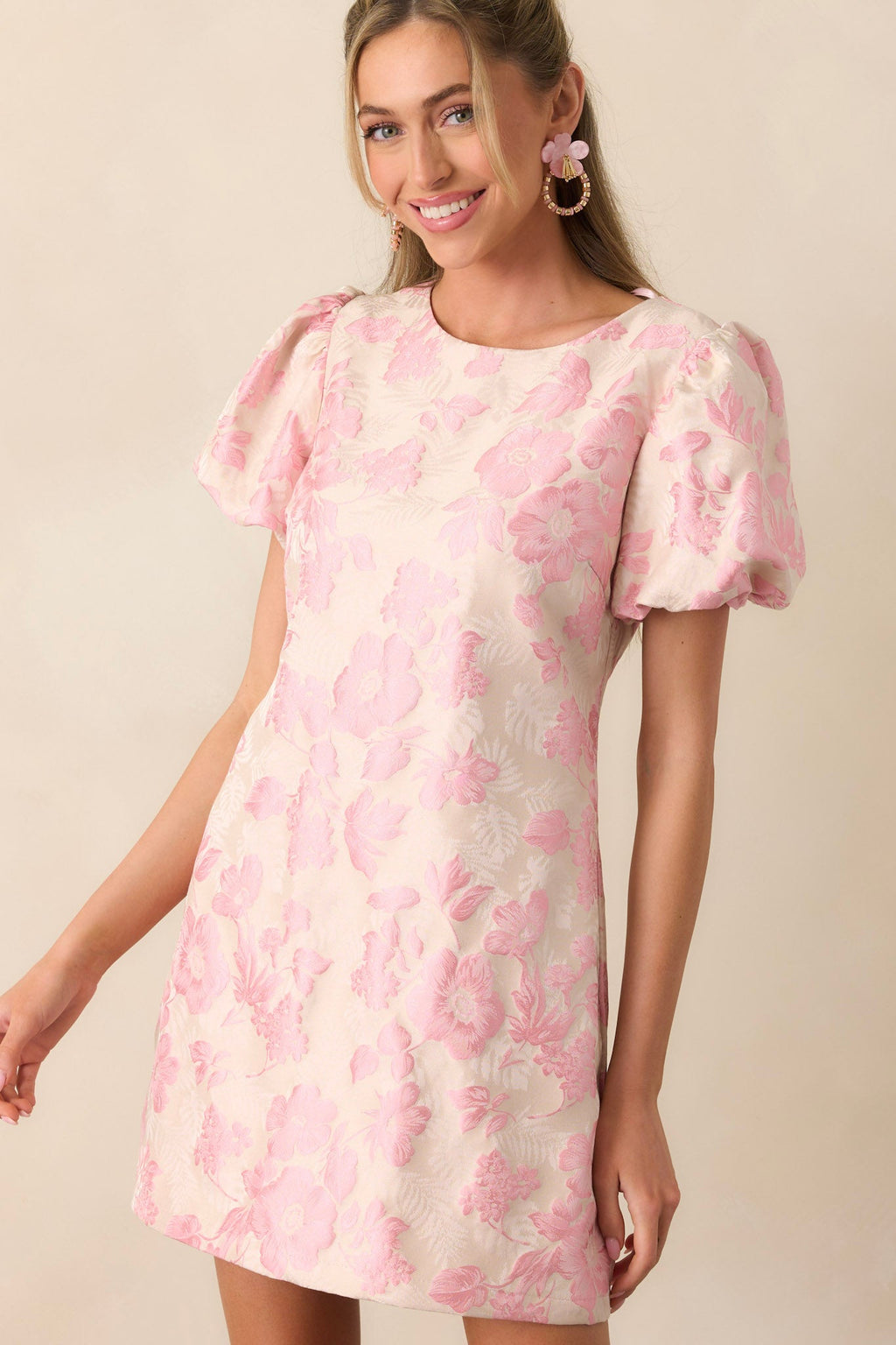 After Hours Light Pink Floral Jacquard Mini Dress