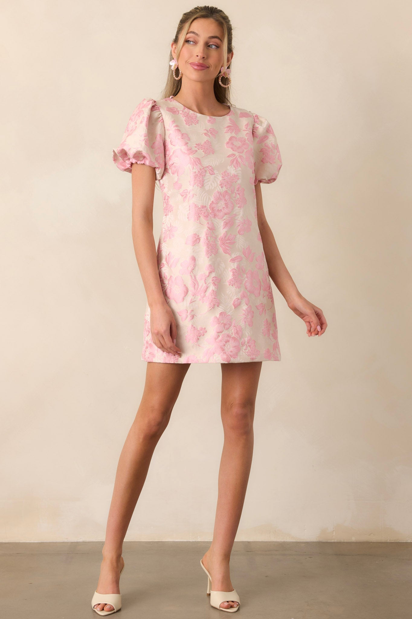 After Hours Light Pink Floral Jacquard Mini Dress