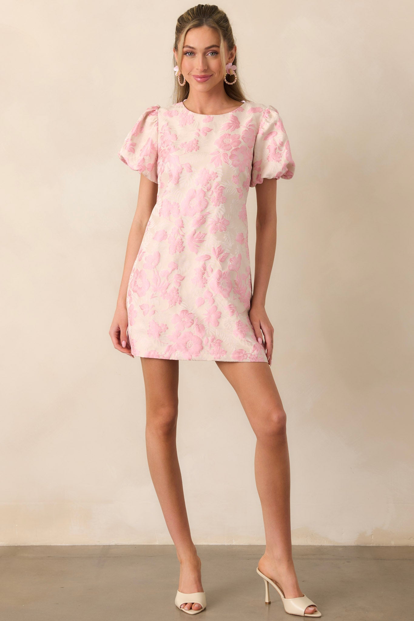 After Hours Light Pink Floral Jacquard Mini Dress