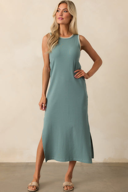 Z Supply Sage Green Cotton Delamer Whipstitch Rib Midi Dress