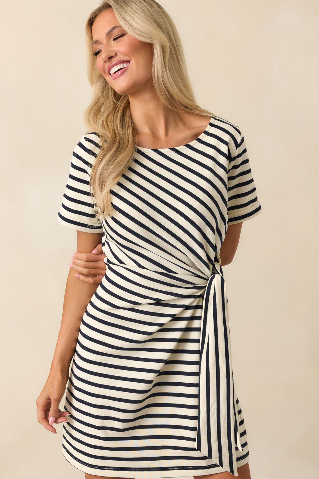 A Little Reminder Black Stripe Cotton Tie-Waist Mini Dress