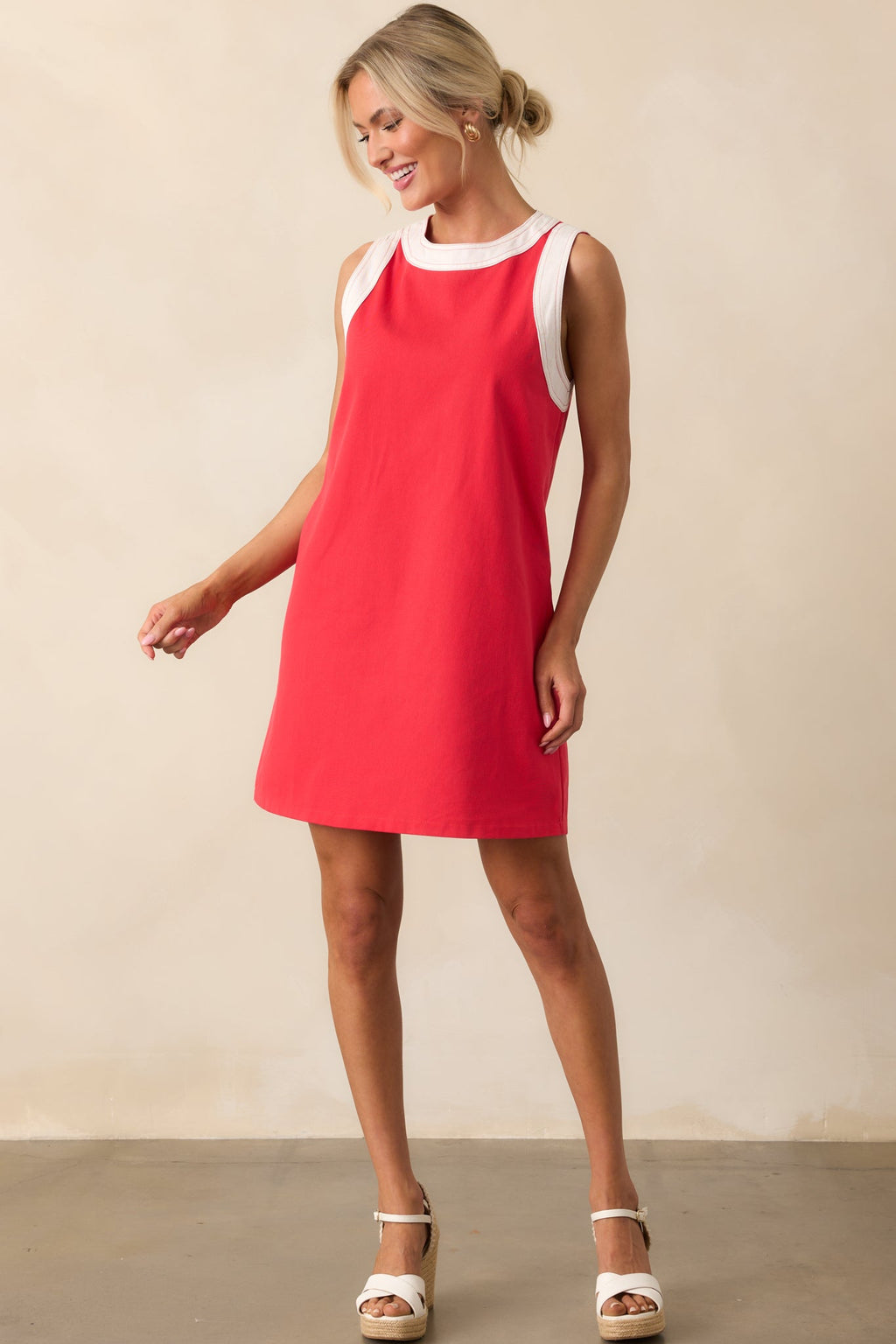 Bring The Good With You Red Cotton Shift Mini Dress