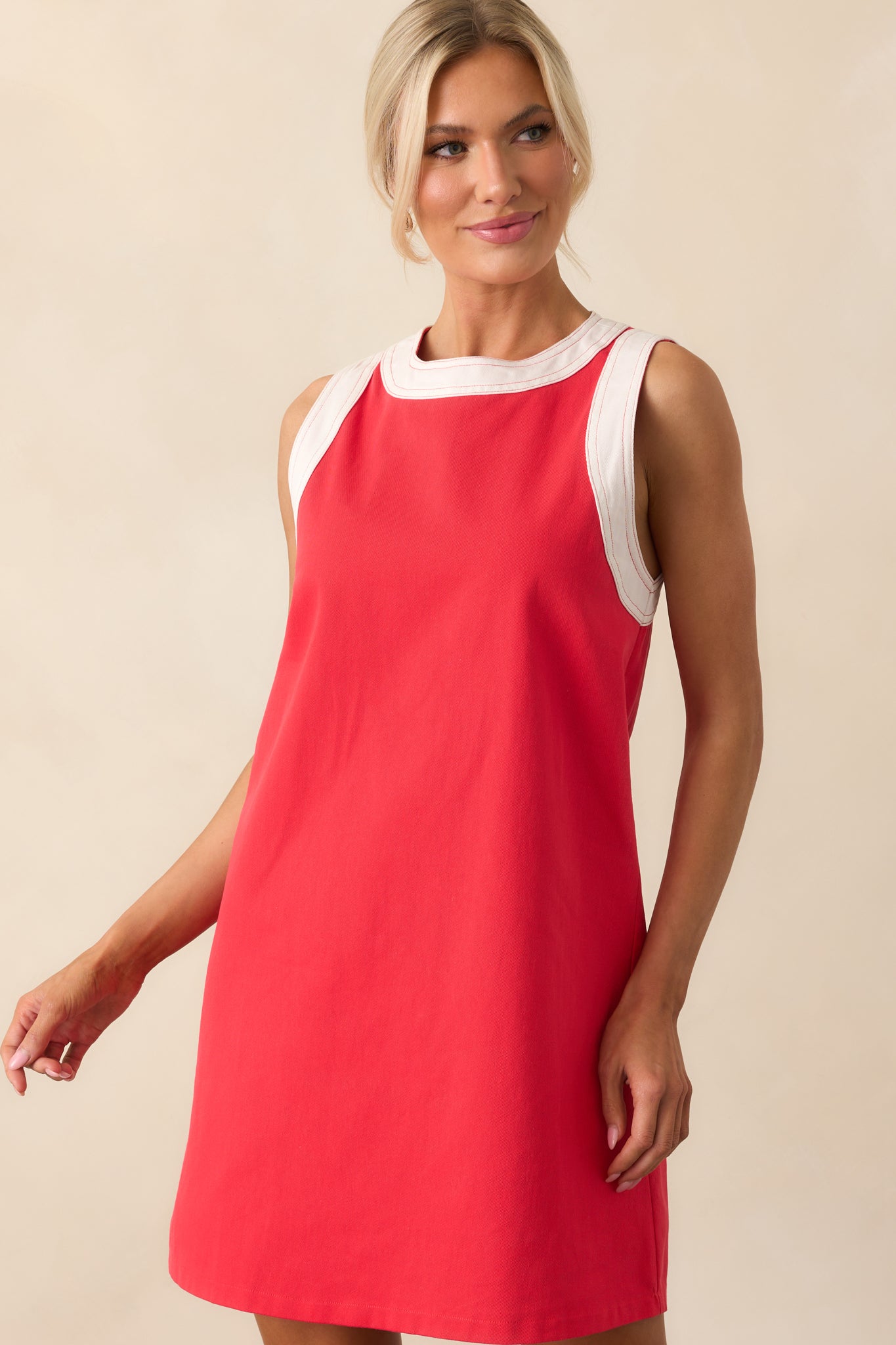 Bring The Good With You Red Cotton Shift Mini Dress