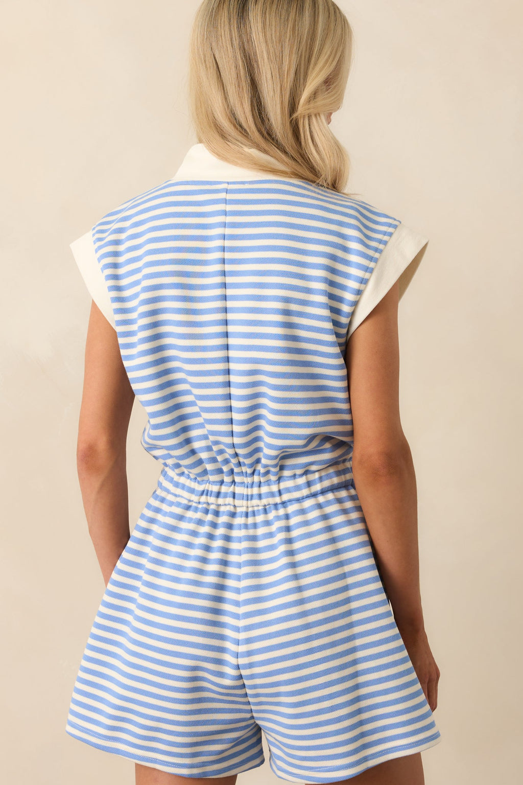Just Getting Started Blue Stripe Cap Sleeve Romper
