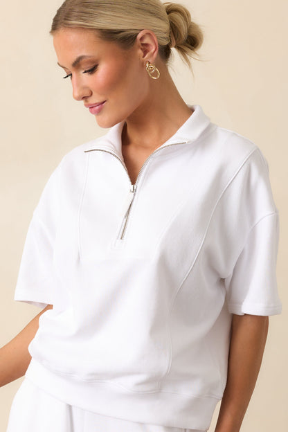 Z Supply White Cotton Club Polo Sweatshirt