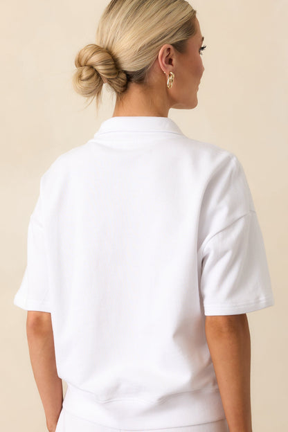 Z Supply White Cotton Club Polo Sweatshirt