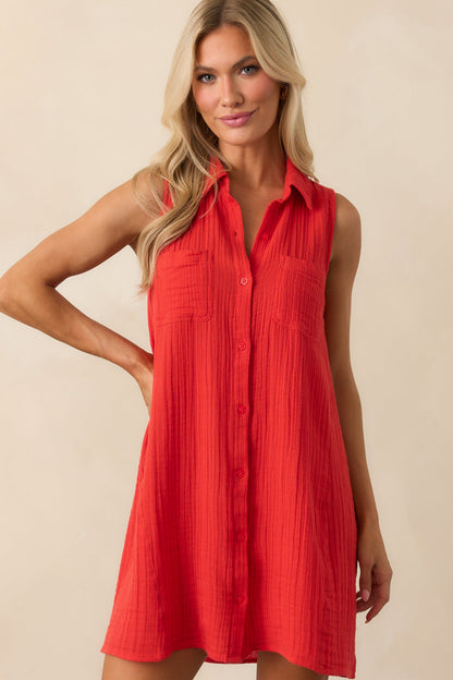 Z Supply Red Cotton New Light Gauze Mini Dress