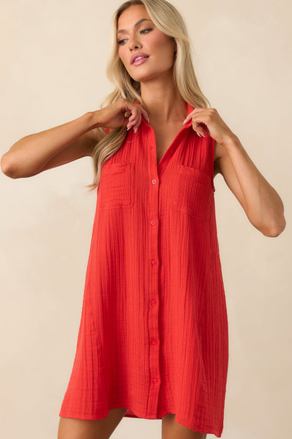 Z Supply Red Cotton New Light Gauze Mini Dress