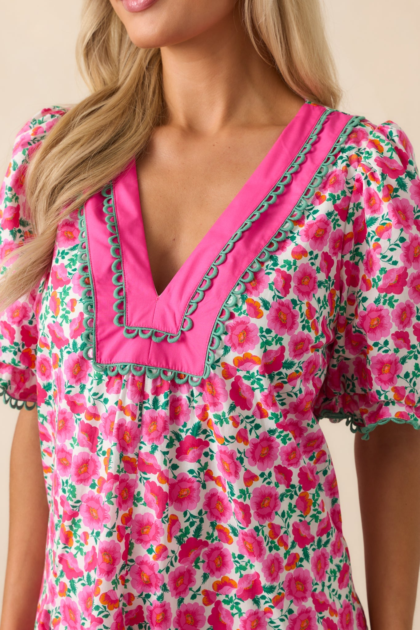 Good Luck Charm Hot Pink Floral Cotton Mini Dress