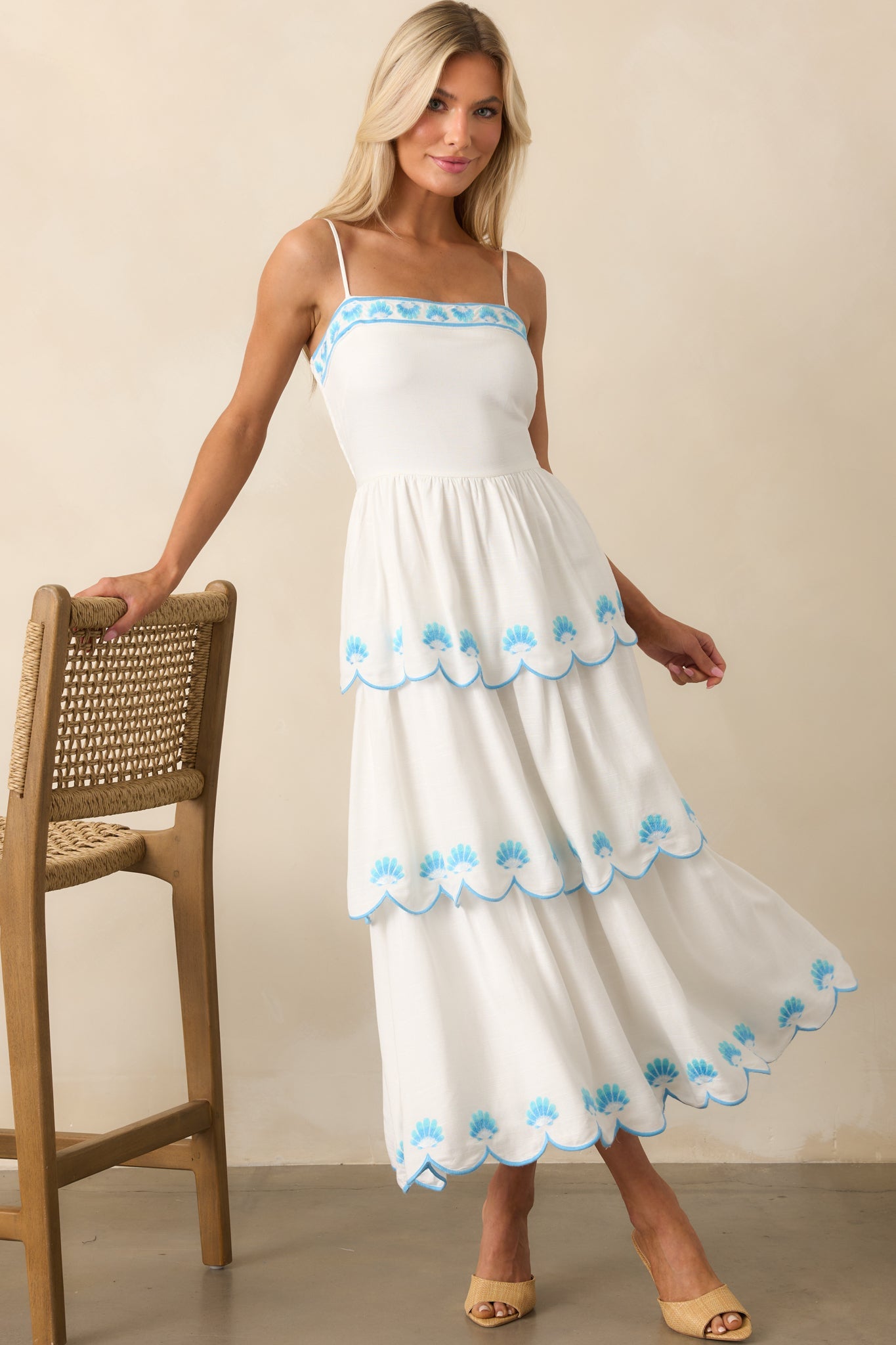 Light Of My Life White Embroidered Scallop Hem Maxi Dress