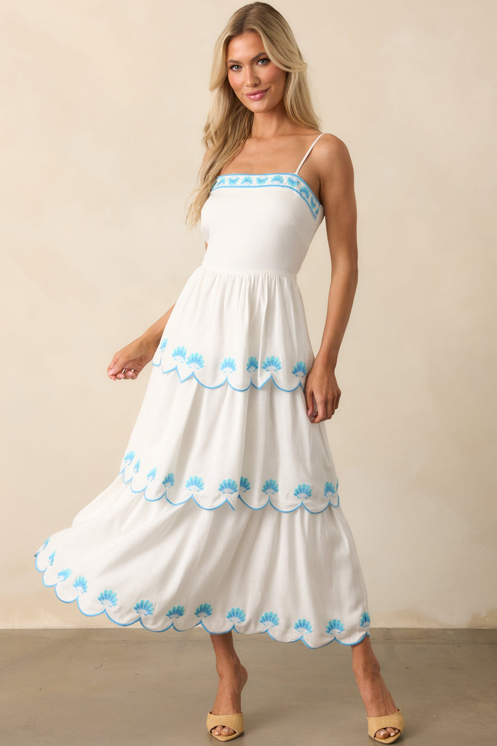 Light Of My Life White Embroidered Scallop Hem Maxi Dress