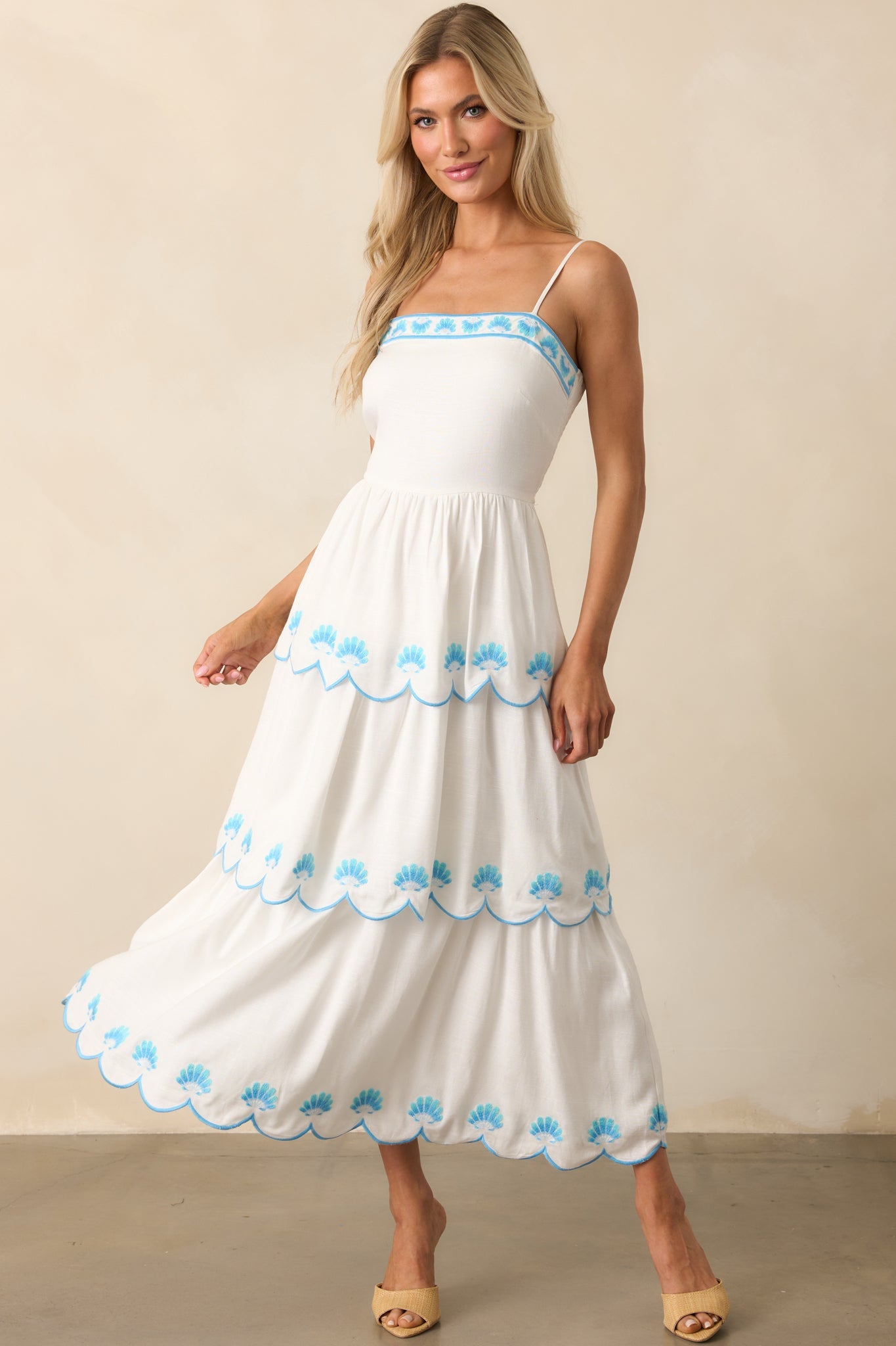 Light Of My Life White Embroidered Scallop Hem Maxi Dress
