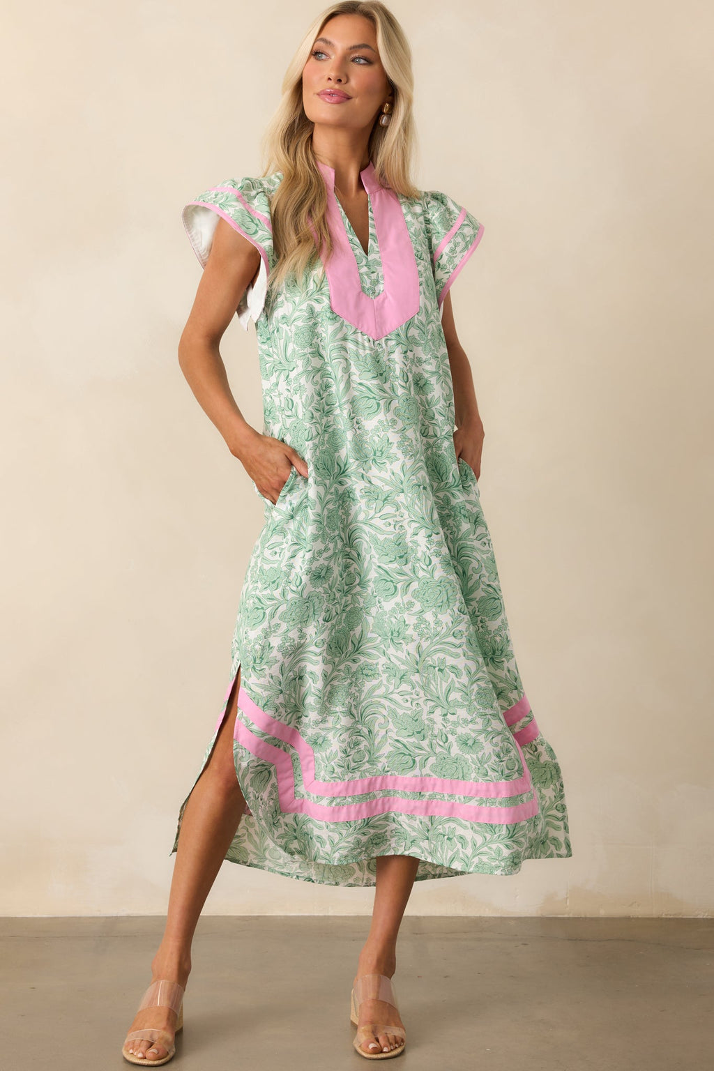 Believe In Yourself Green Floral Rayon Kaftan Maxi Dress