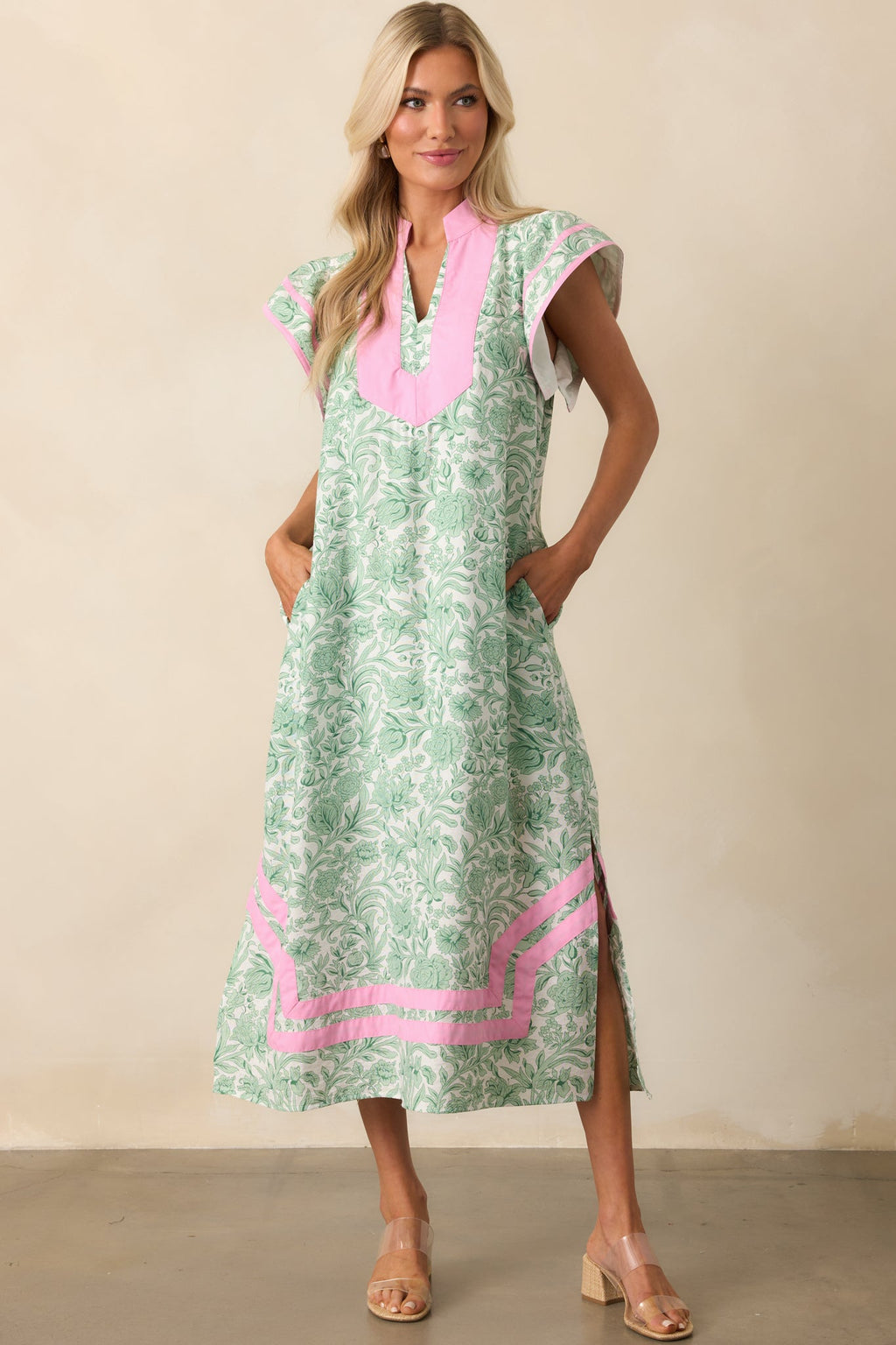 Believe In Yourself Green Floral Rayon Kaftan Maxi Dress
