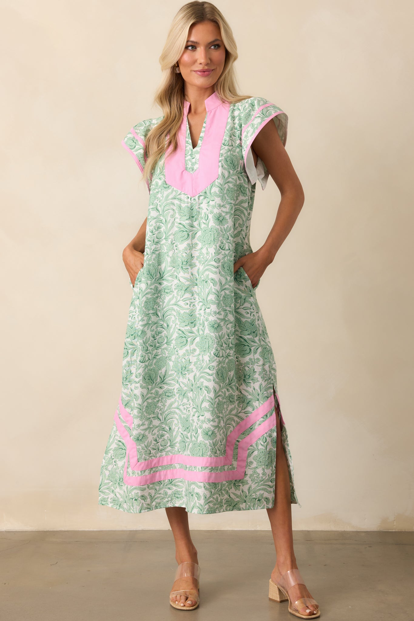 Believe In Yourself Green Floral Rayon Kaftan Maxi Dress