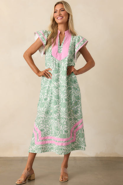 Believe In Yourself Green Floral Rayon Kaftan Maxi Dress
