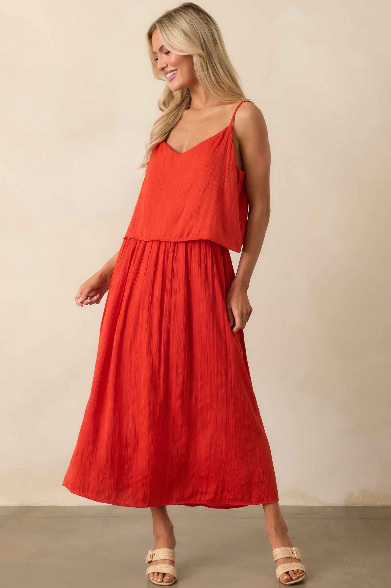 Z Supply Red Nicoline Crinkle Midi Skirt
