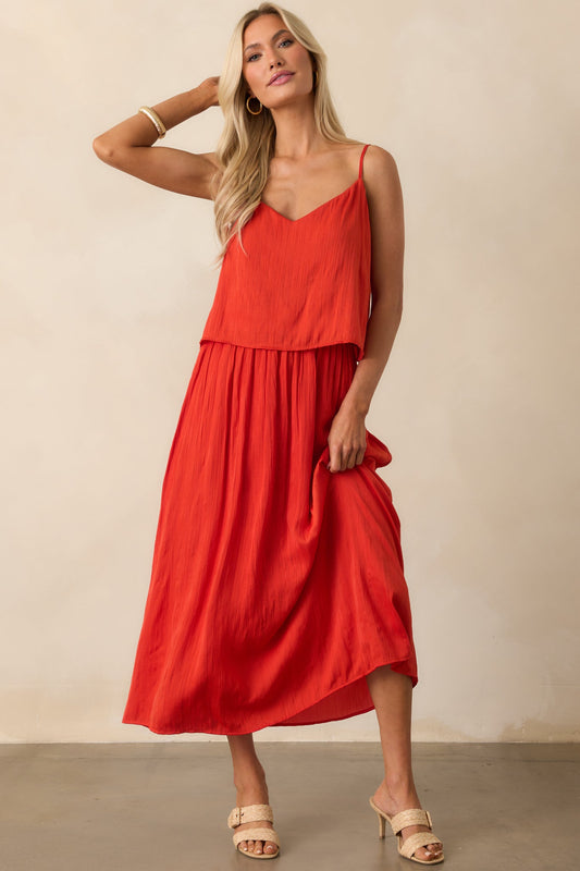 Z Supply Red Nicoline Crinkle Midi Skirt