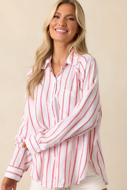 Z Supply Red Perfect Linen Stripe Top